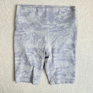 Lululemon Wunder Under Biker Shorts 10" Ribbed White Gray Camo 8